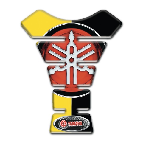 Yamaha Tank Guard Pads Yellow Black Halves base Classic Red Logo 