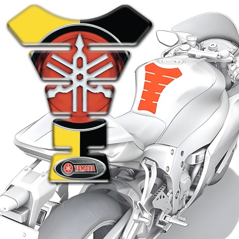Yamaha Tank Guard Pads Yellow Black Halves base Classic Red Logo 