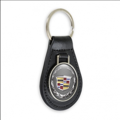 Cadillac Leather Keychain Carbon Chrome Logo