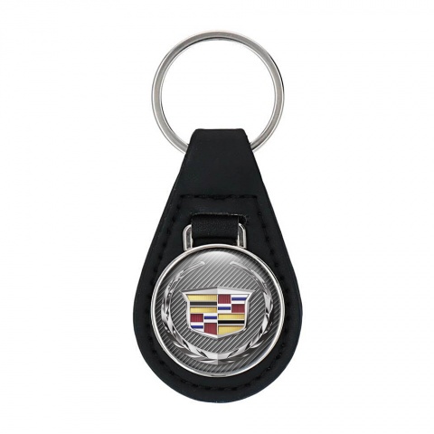 Cadillac Leather Keychain Carbon Chrome Logo