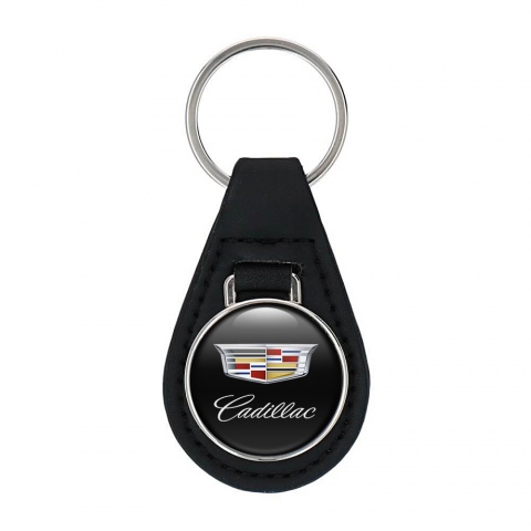 Cadillac Key Fob Leather Black Color Logo