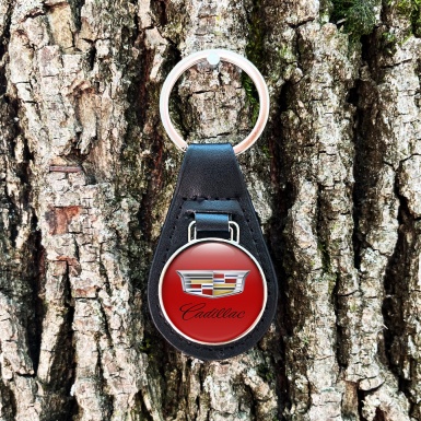 Cadillac Leather Keychain Red Color Logo