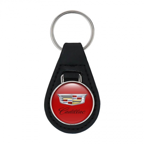 Cadillac Leather Keychain Red Color Logo