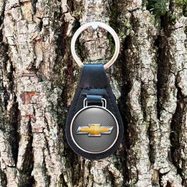 Chevrolet Keychain Leather Carbon Yellow Logo