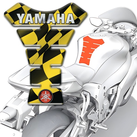 Yamaha Tank Pad Protector Black Yellow Squares base Small Logo 