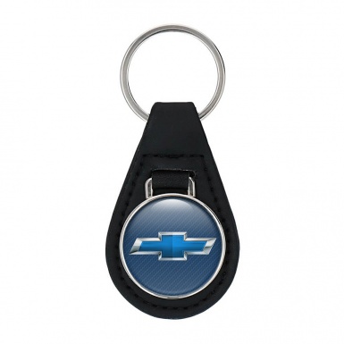 Chevrolet Schlusselanhanger aus Leder Blau Carbon mit Blau Logo