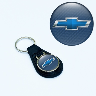 Chevrolet Schlusselanhanger aus Leder Blau Carbon mit Blau Logo