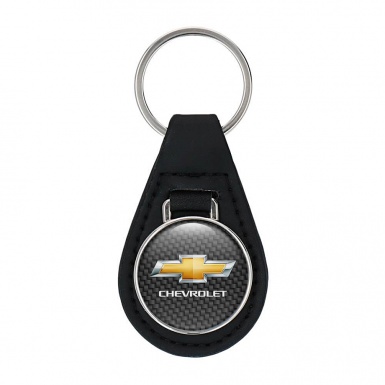 Chevrolet Schlusselanhanger aus Leder Carbon und Gelb Weiss Logo