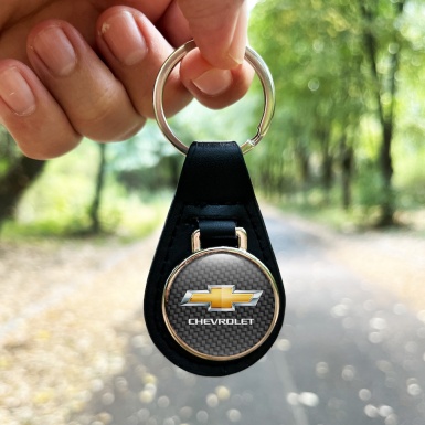 Chevrolet Schlusselanhanger aus Leder Carbon und Gelb Weiss Logo