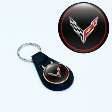 Chevrolet Corvette Schlusselanhanger aus Leder Rot Kreis Design 