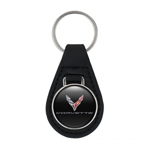 Chevrolet Corvette Keychain Leather Black Color Logo