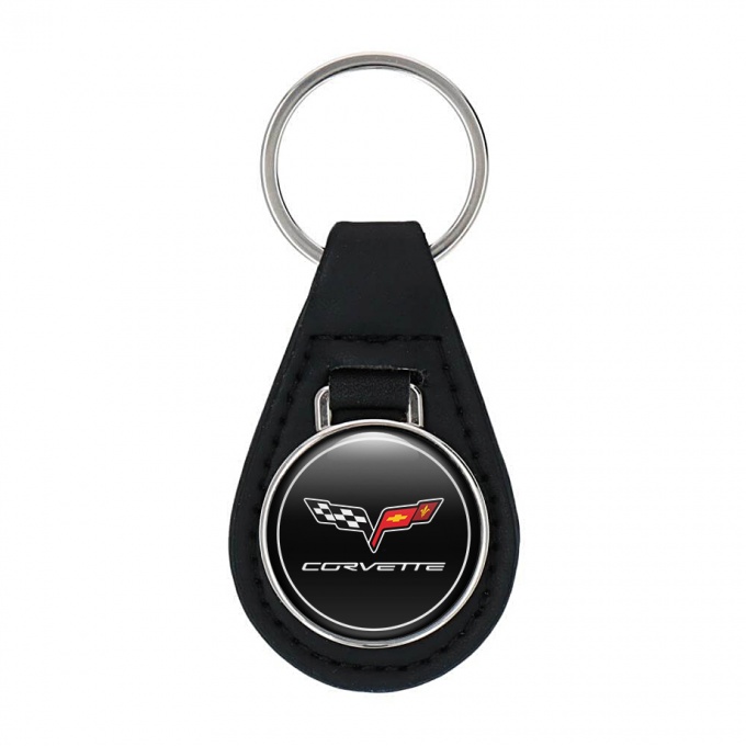 Chevrolet Corvette Leather Keychain Black White Circle Edition