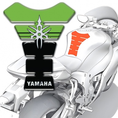 Yamaha Tank Pad Motorbike Green Black print White logo 