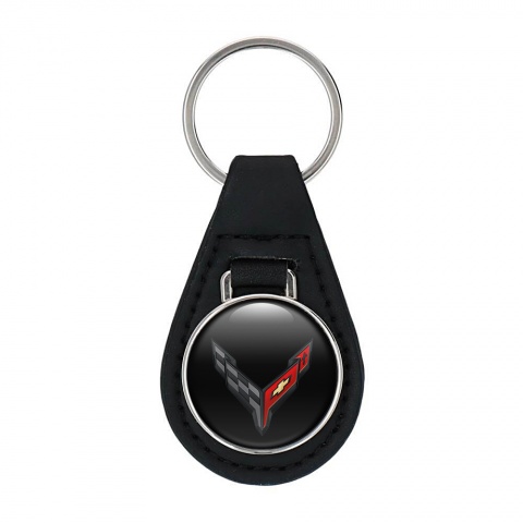 Chevrolet Corvette Leather Keychain Black Red Design