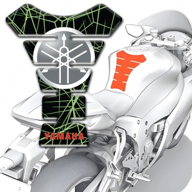 Yamaha Tank Guard Pads Green Spider Web Style and Grey Classic Logo 