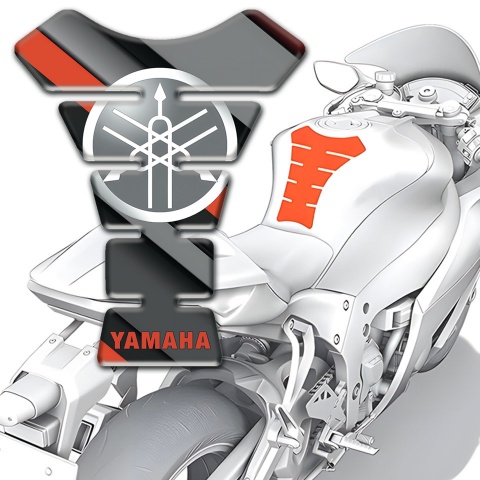 Yamaha Tank Pad Motorbike Diagonal Grey Orange Patterns and Circle Logo Style 