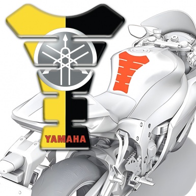 Yamaha Tank Pad Motorbike Black Yellow Halves and Circle Logo 