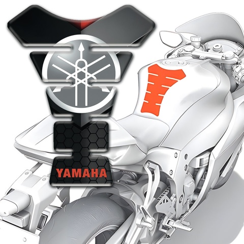 Yamaha Tank Pad Motorbike Red Inscription with Grey Circle logo 