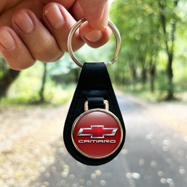 Chevrolet Camaro Leather Keychain Red Carbon Design