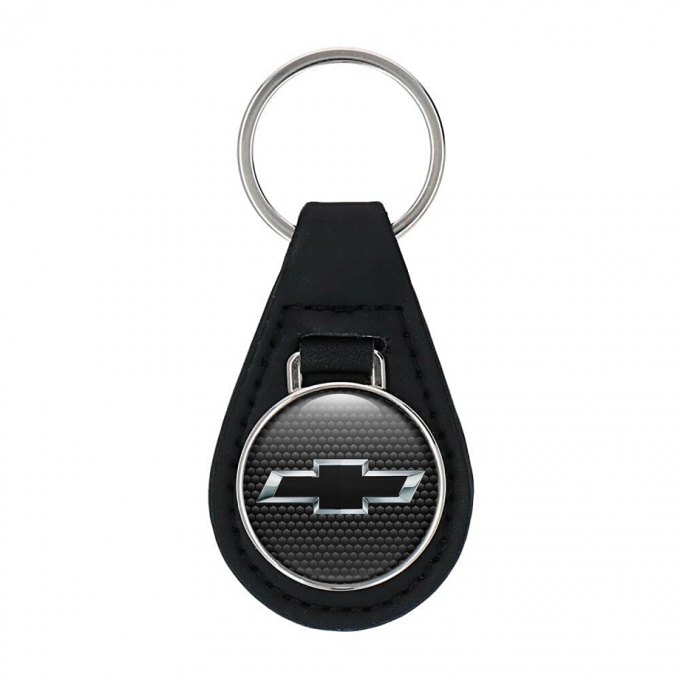 Chevrolet Keychain Leather Black Hex Silver Logo