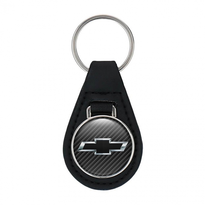 Chevrolet Key Fob Leather Black Carbon Silver Design