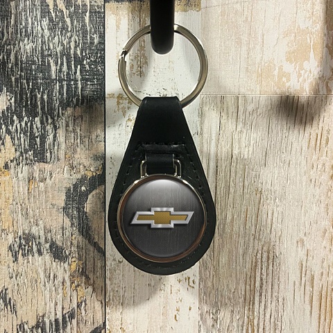 Chevrolet Leather Keychain Grey Yellow Mesh Design