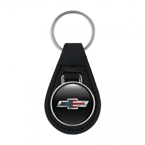 Chevrolet Keychain Leather Black Silver USA Design