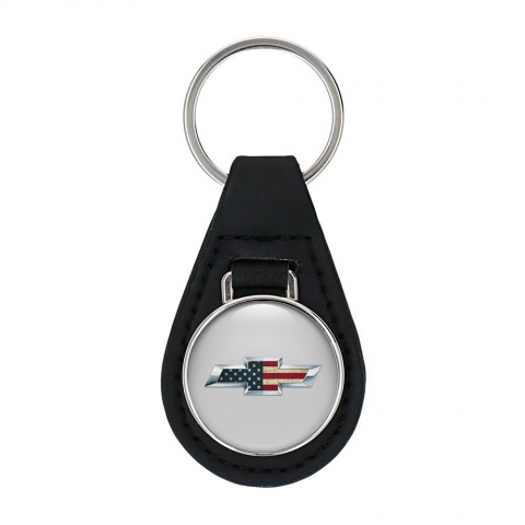 Chevrolet Leather Keychain Silver USA Design