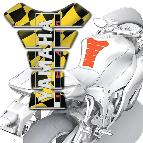 Yamaha Tank Pad Motorbike Black Yellow Squares Team Logo Style 