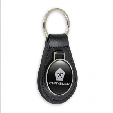 Chrysler Keyring Holder Leather Black Silver Logo