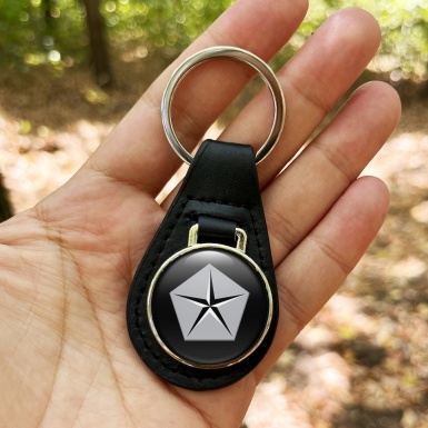 Chrysler Leather Keychain Black Silver Classic Logo