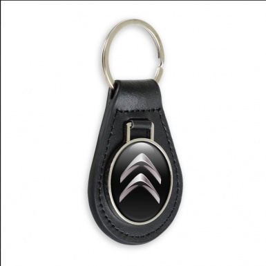 Citroen Keychain Leather Black Chrome Classic Logo