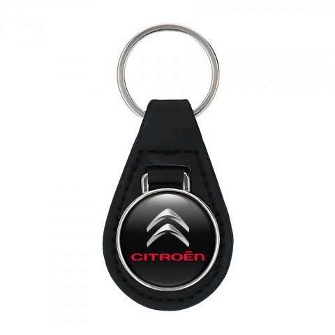 Citroen Keyring Holder Leather Black Silver Red Design