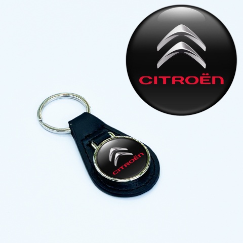 Citroen Keyring Holder Leather Black Silver Red Design