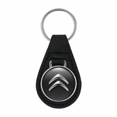 Citroen Keychain Leather Black Carbon Chrome Logo