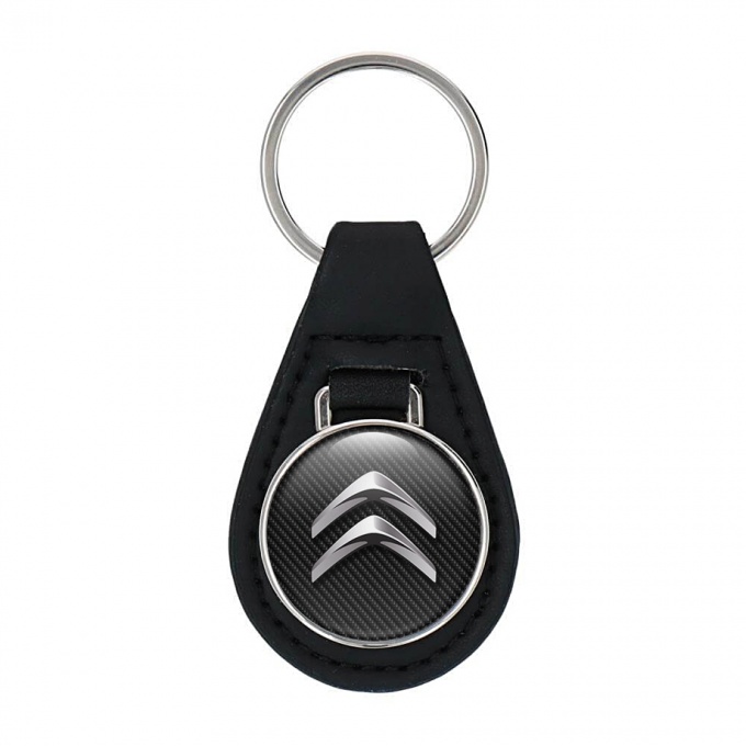 Citroen Keychain Leather Black Carbon Chrome Logo