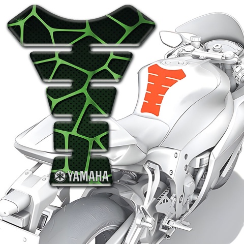 Yamaha Tank Guard Pads Black background with Green Patterns Type 