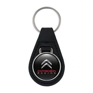 Citroen Racing Key Fob Leather Black Chrome Design