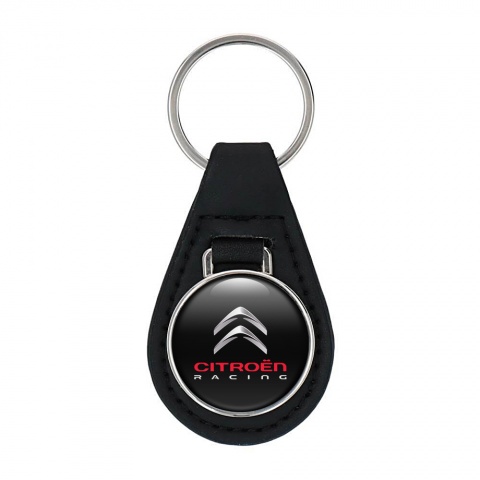 Citroen Racing Key Fob Leather Black Chrome Design