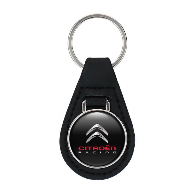 Citroen Racing Key Fob Leather Black Chrome Design