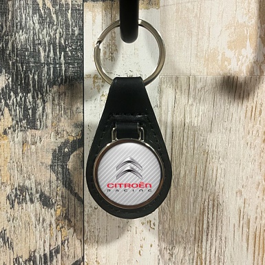 Citroen Racing Keyring Holder Leather White Carbon Design