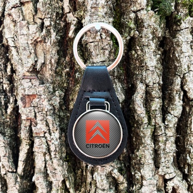 Citroen Leather Keychain Carbon Red Classic Logo