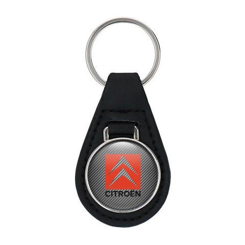 Citroen Leather Keychain Carbon Red Classic Logo