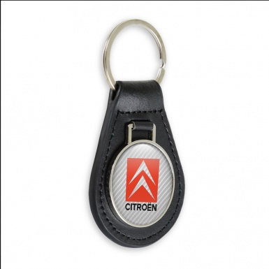 Citroen Keychain Leather White Carbon Red Logo