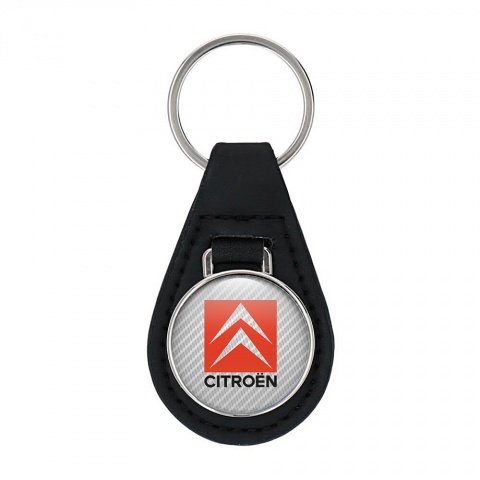 Citroen Keychain Leather White Carbon Red Logo