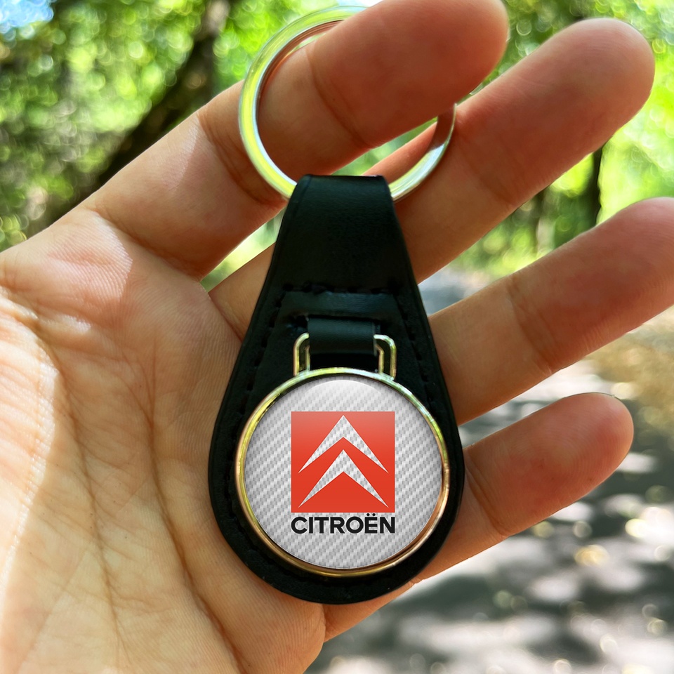 Citroen Keychain Leather White Carbon Red Logo Keychains