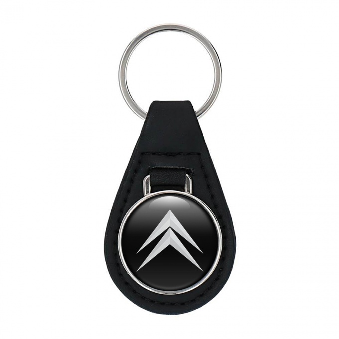 Citroen Key Fob Leather Black White Classic Design