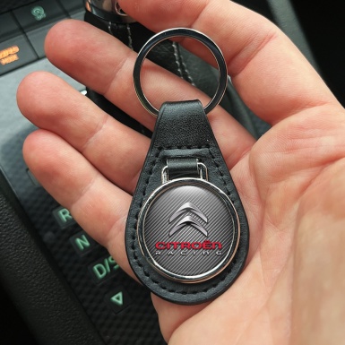 Citroen Racing Leather Keychain Carbon Silver Design