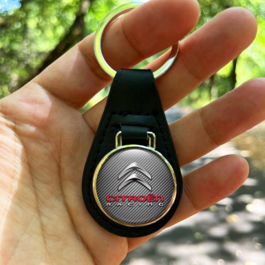 Citroen Racing Leather Keychain Carbon Silver Design