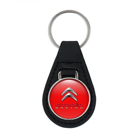 Citroen Racing Keychain Leather Red Silver Design